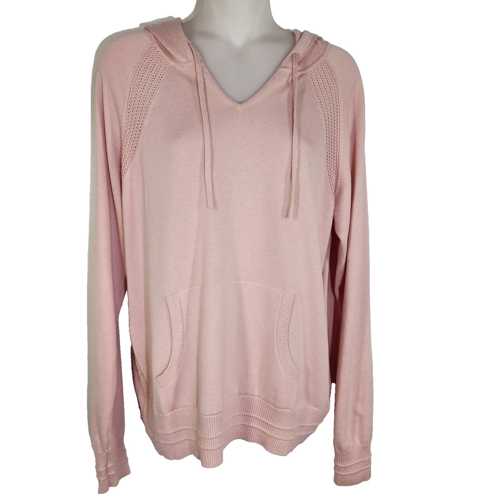 Athleta Women’s Evergreen Sweater Hoodie Pullover Hydrangea Pink Medium Relaxed
